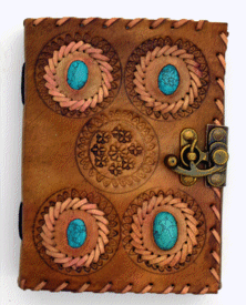 4 Turquoise Stone Embossed and Stitched Leather Journal